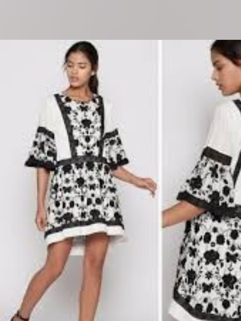 Joie Gaetena White & Black Floral Lace Crochet Flutter Sleeve 100% Cotton Dress